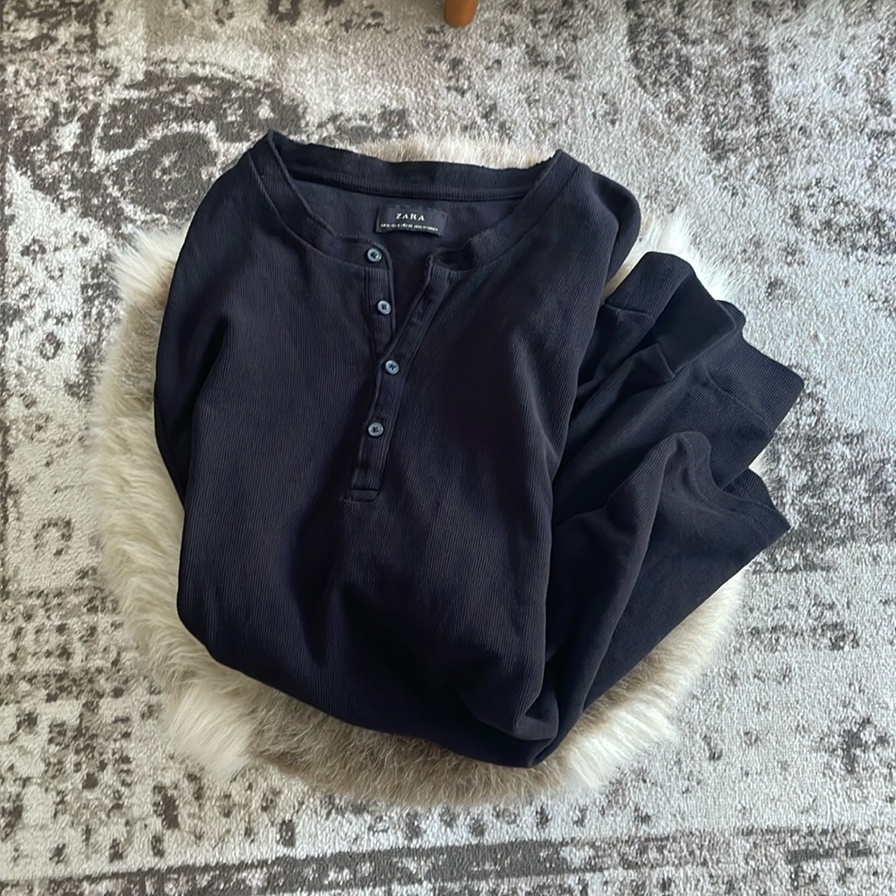 Zara XL Thermal/waffle black long sleeve top